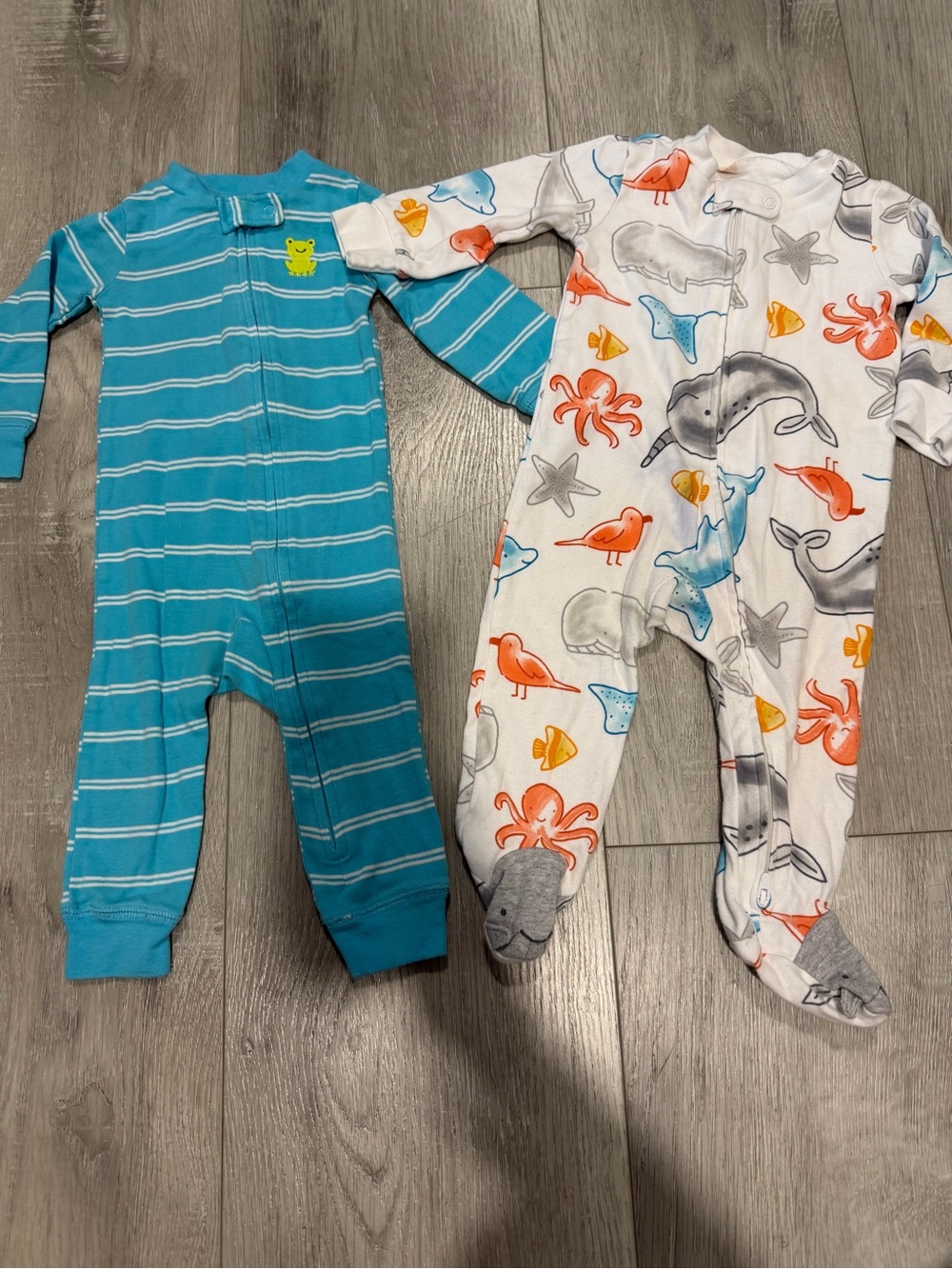 Carter's Blue Striped Footed Pajama & White Ocean Animal Print One-Piece Set